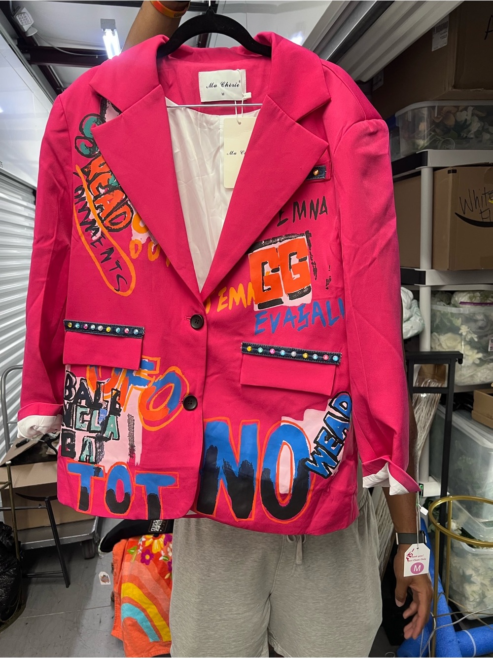 Women’s Bold Hot Pink Graffiti-Print Blazer